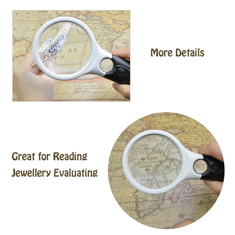 Marrywindix Magnifier 3 LED Light, Marrywindix 3X 45X Handheld Magnifier Reading Magnifying Glass Lens Jewelry Loupe White and Black - Image 3